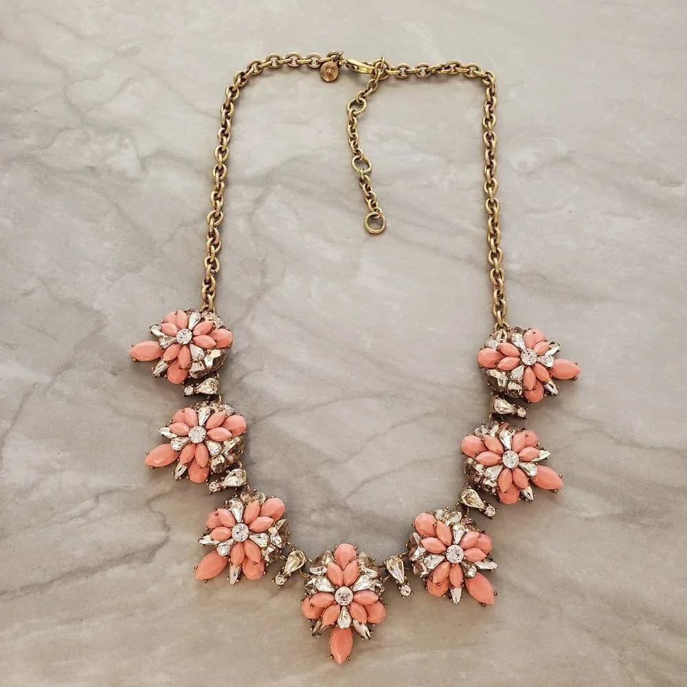 ✨ J.Crew Pink Rhinestone Crystal Cluster Stacked Statement Necklace ✨